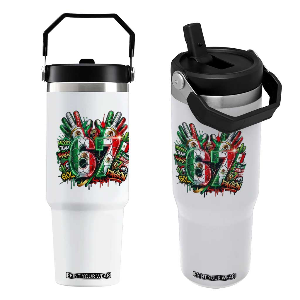 Funny Mexico Soccer Flip Straw Tumbler Six Seven Meme Trending Gift TS12 One Size: 30 oz White Print Your Wear