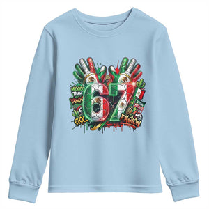 Funny Mexico Soccer Youth Sweatshirt Six Seven Meme Trending Gift TS12 Light Blue Print Your Wear