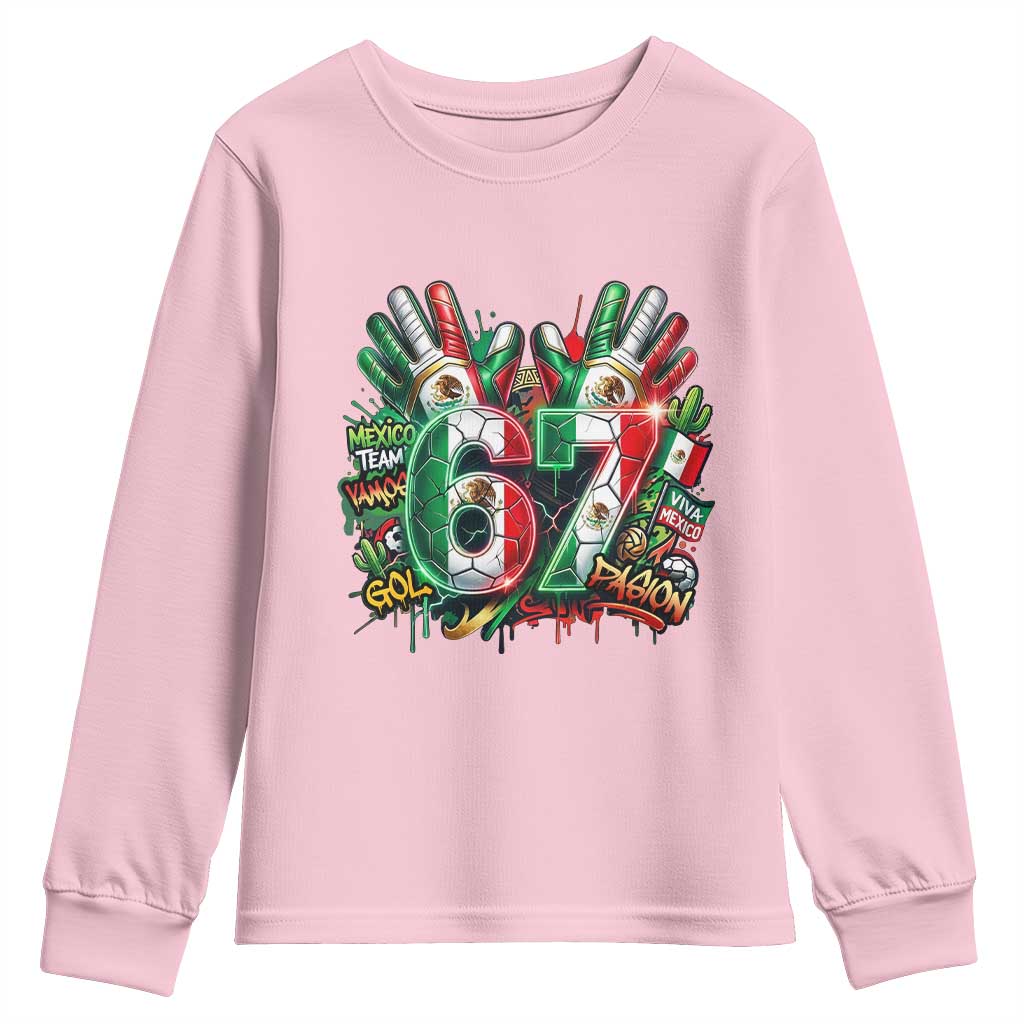 Funny Mexico Soccer Youth Sweatshirt Six Seven Meme Trending Gift TS12 Light Pink Print Your Wear