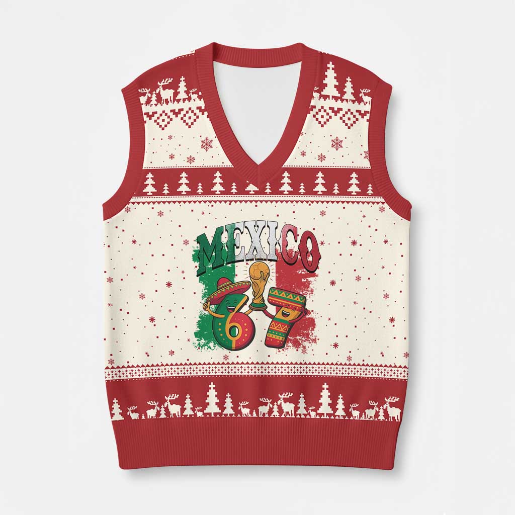 Mexico Soccer Fan V-Neck Knit Sweater Vest Funny 67 Viral Gen Alpha Slang Gift TS12 Beige Red Print Your Wear