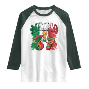 Mexico Soccer Fan Raglan Shirt Funny 67 Viral Gen Alpha Slang Gift TS12 White Dark Forest Green Print Your Wear
