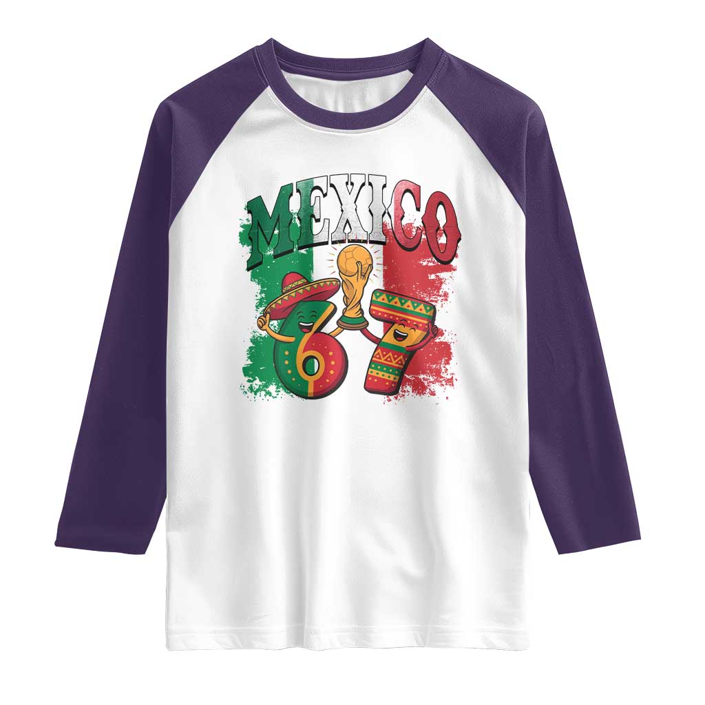 Mexico Soccer Fan Raglan Shirt Funny 67 Viral Gen Alpha Slang Gift TS12 White Purple Print Your Wear