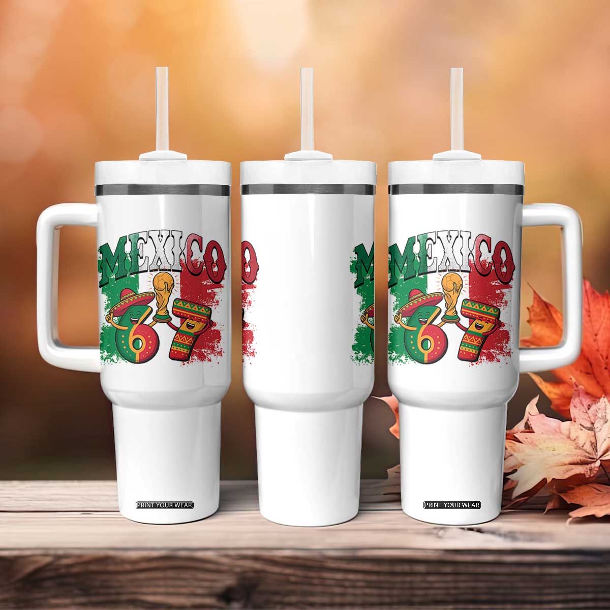 Mexico Soccer Fan Tumbler With Handle Funny 67 Viral Gen Alpha Slang Gift TS12 Print Your Wear