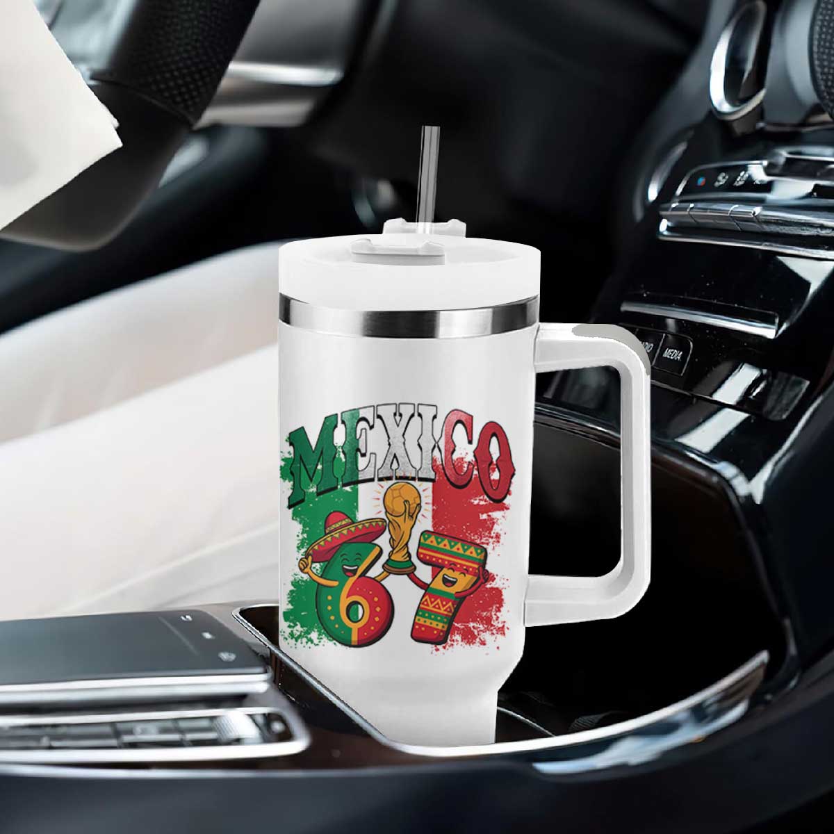 Mexico Soccer Fan Tumbler With Handle Funny 67 Viral Gen Alpha Slang Gift TS12 Print Your Wear