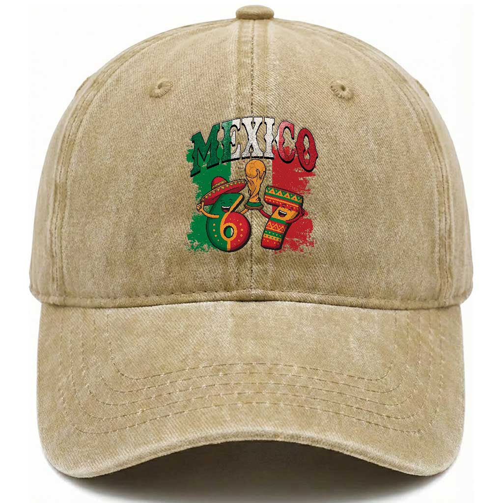 Mexico Soccer Fan Washed Cotton Baseball Cap Funny 67 Viral Gen Alpha Slang Gift TS12 Print Your Wear
