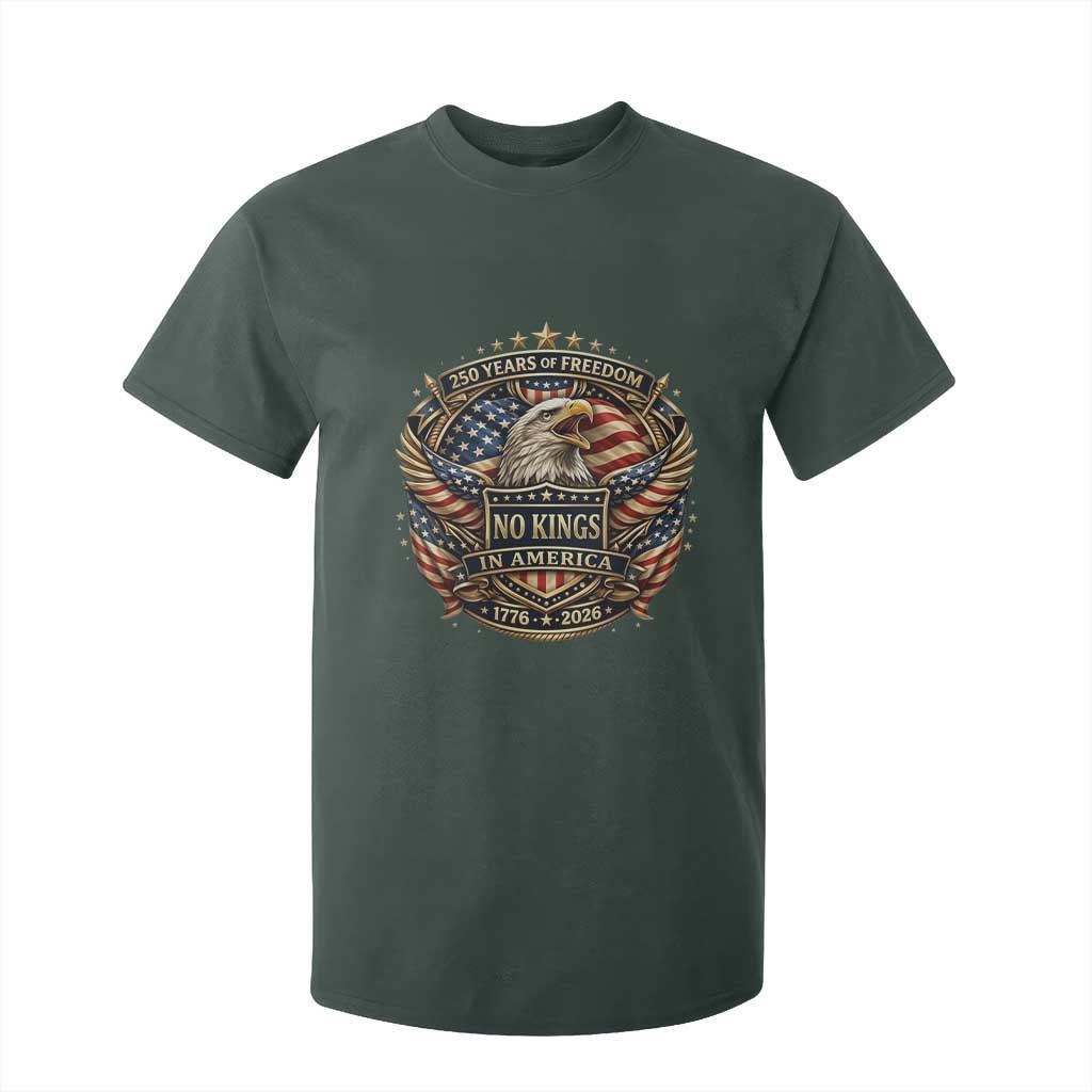 Vintage American Flag Eagle 250th Anniversary T Shirt For Kid No Kings In America TS12 Dark Forest Green Print Your Wear