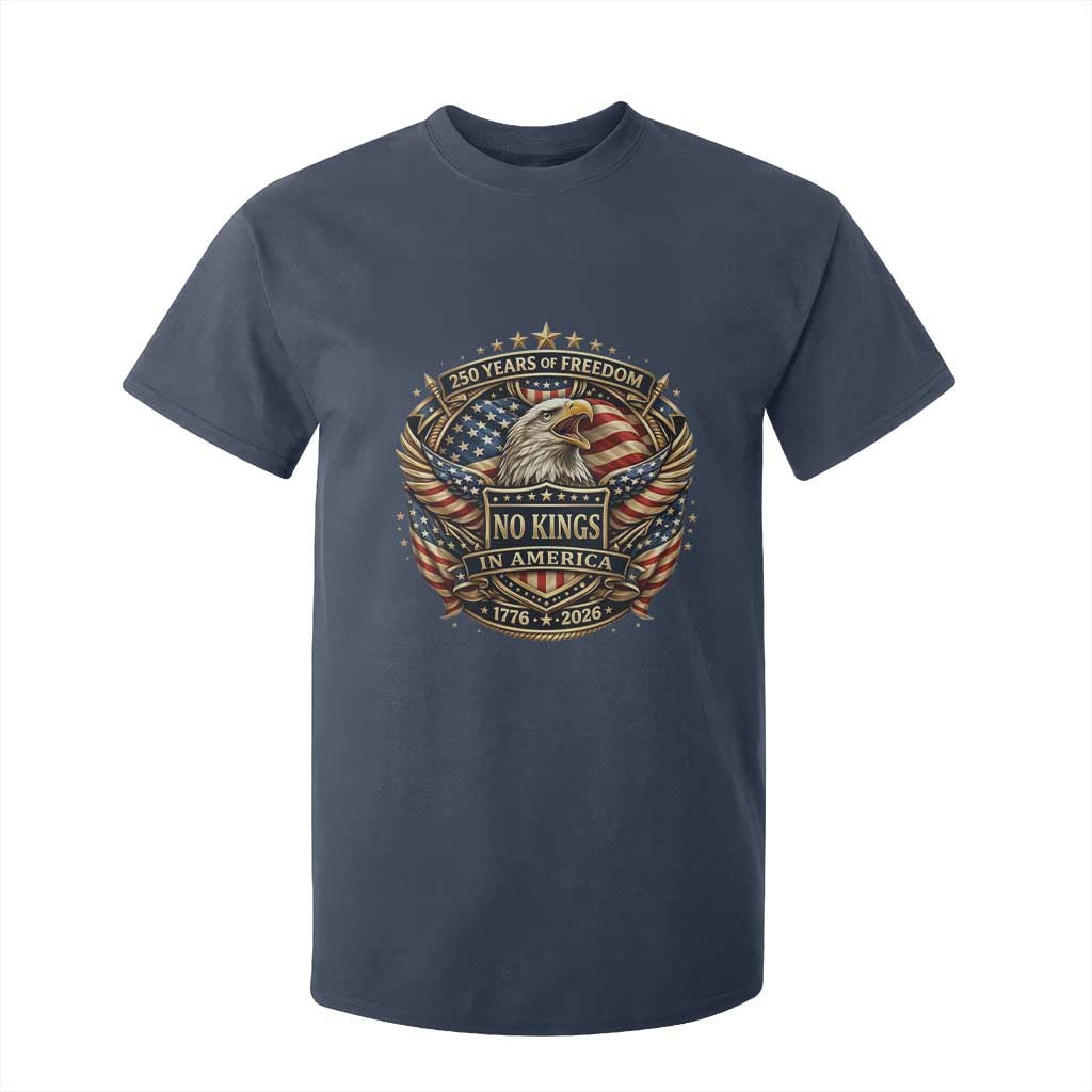 Vintage American Flag Eagle 250th Anniversary T Shirt For Kid No Kings In America TS12 Navy Print Your Wear