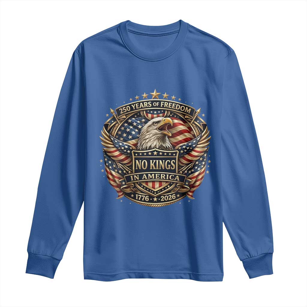 Vintage American Flag Eagle 250th Anniversary Long Sleeve Shirt No Kings In America TS12 Royal Blue Print Your Wear