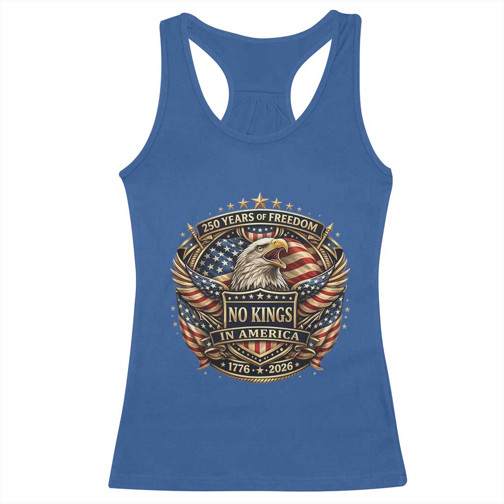 Vintage American Flag Eagle 250th Anniversary Racerback Tank Top No Kings In America TS12 Royal Blue Print Your Wear