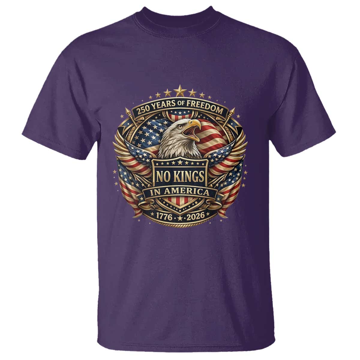 Vintage American Flag Eagle 250th Anniversary T Shirt No Kings In America TS12 Purple Print Your Wear