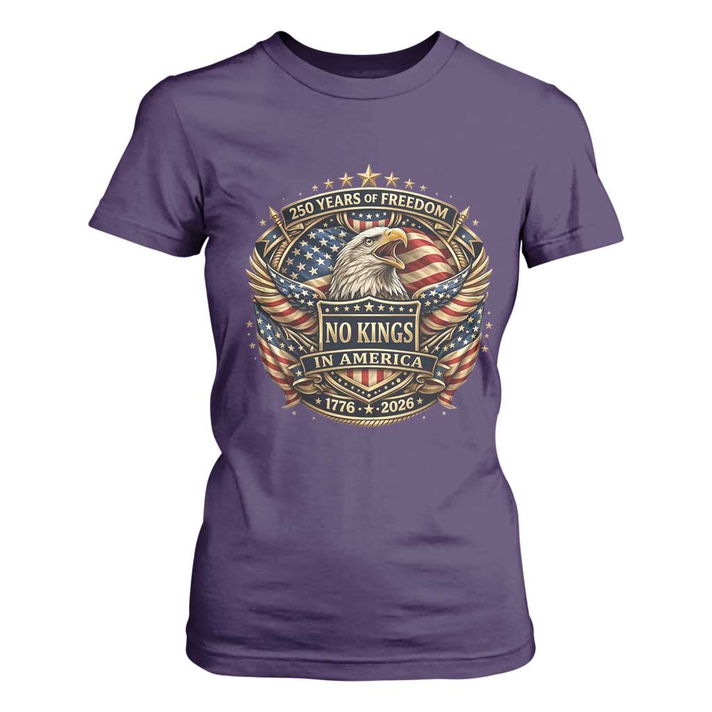 Vintage American Flag Eagle 250th Anniversary T Shirt For Women No Kings In America TS12 Purple Print Your Wear