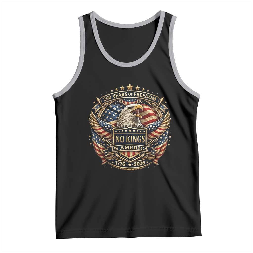 Vintage American Flag Eagle 250th Anniversary Tank Top No Kings In America TS12 Black Athletic Heather Print Your Wear