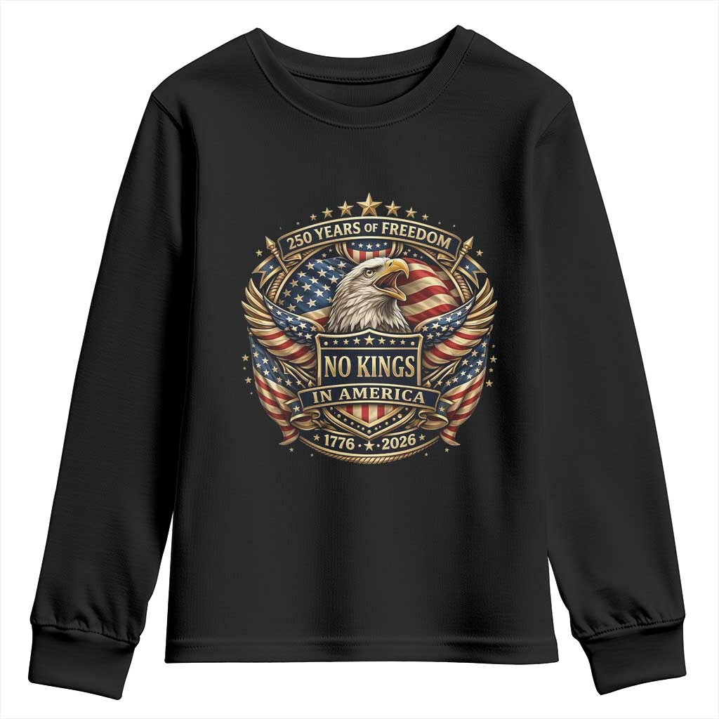 Vintage American Flag Eagle 250th Anniversary Youth Sweatshirt No Kings In America TS12 Black Print Your Wear
