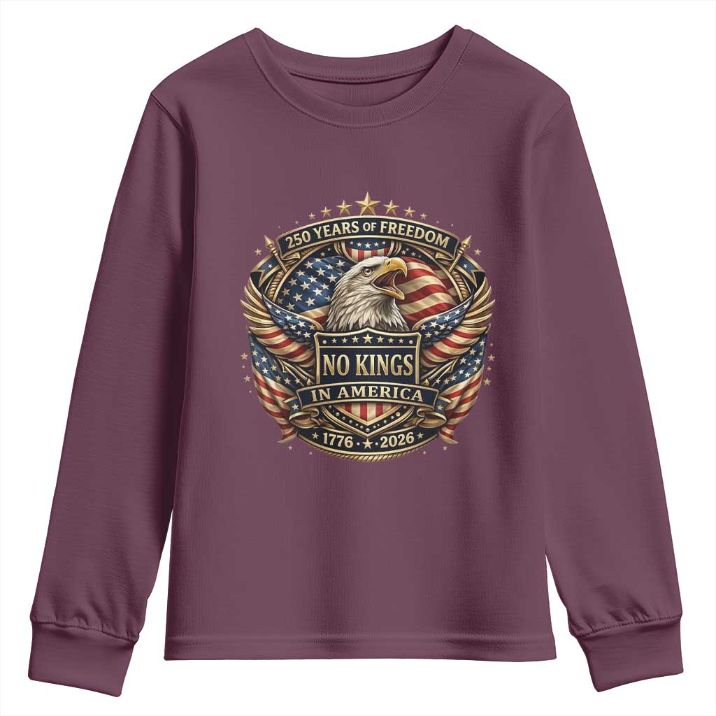 Vintage American Flag Eagle 250th Anniversary Youth Sweatshirt No Kings In America TS12 Maroon Print Your Wear