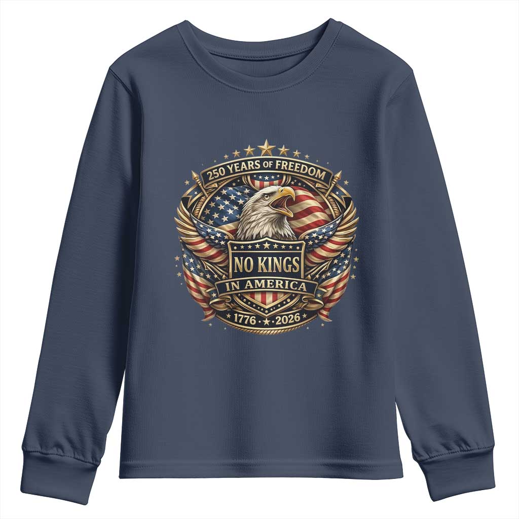 Vintage American Flag Eagle 250th Anniversary Youth Sweatshirt No Kings In America TS12 Navy Print Your Wear