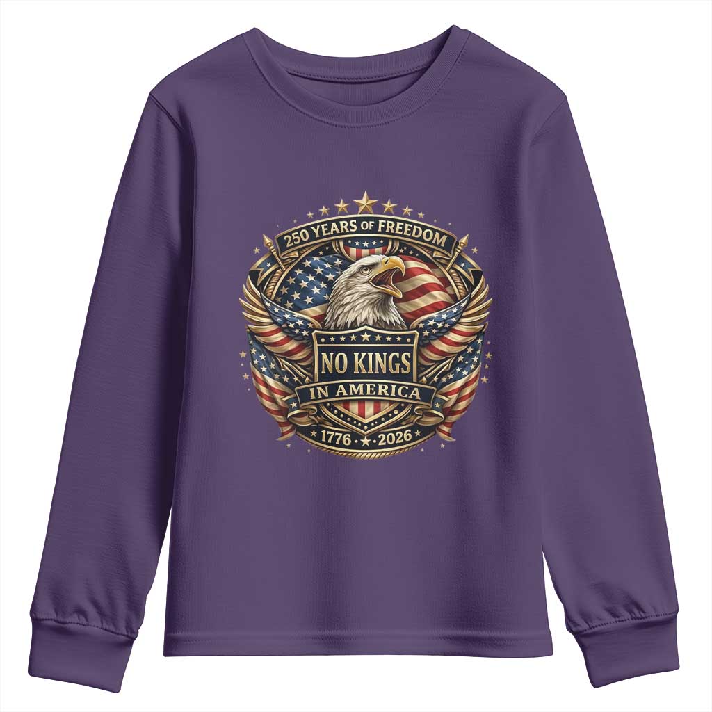 Vintage American Flag Eagle 250th Anniversary Youth Sweatshirt No Kings In America TS12 Purple Print Your Wear