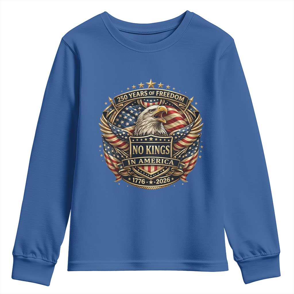 Vintage American Flag Eagle 250th Anniversary Youth Sweatshirt No Kings In America TS12 Royal Blue Print Your Wear