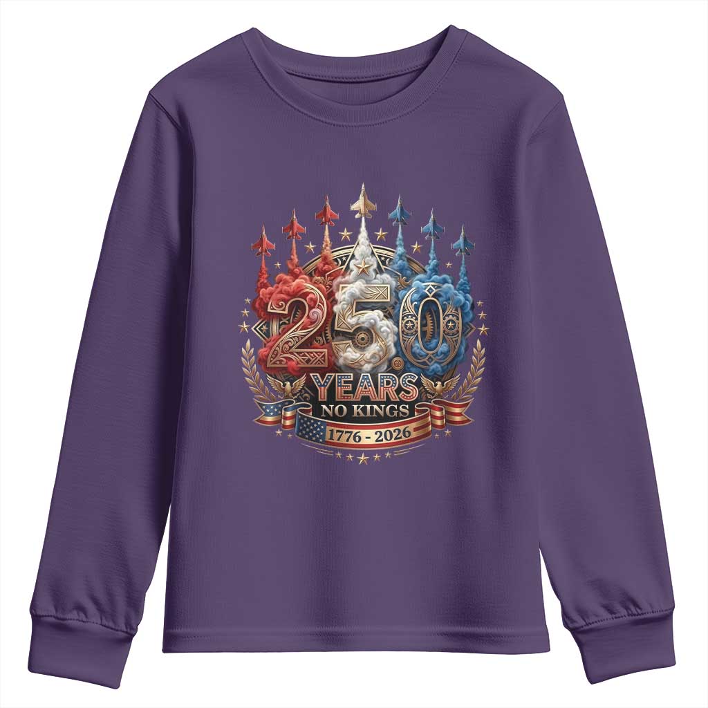 250 Years No Kings Youth Sweatshirt Patriotic Independence Anniversary TS12 Purple Print Your Wear