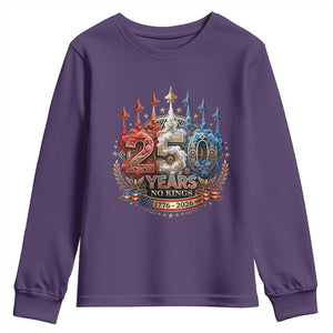 250 Years No Kings Youth Sweatshirt Patriotic Independence Anniversary TS12 Purple Print Your Wear