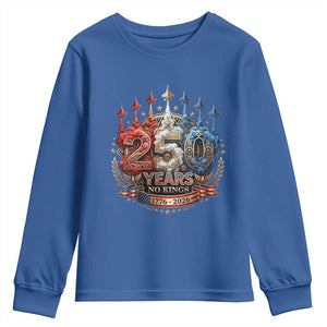 250 Years No Kings Youth Sweatshirt Patriotic Independence Anniversary TS12 Royal Blue Print Your Wear