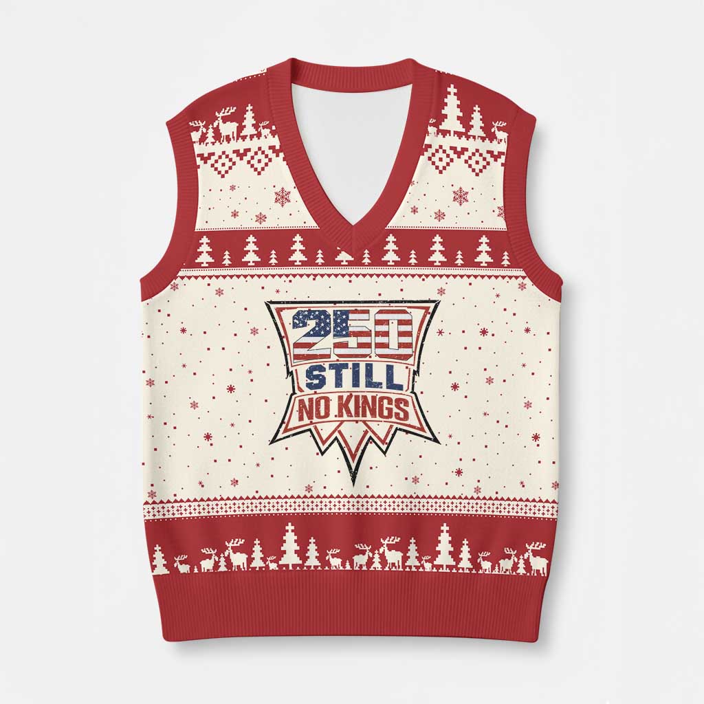 Crown Protest 250 Still No Kings V-Neck Knit Sweater Vest American Independence Pride TS12 Beige Red Print Your Wear