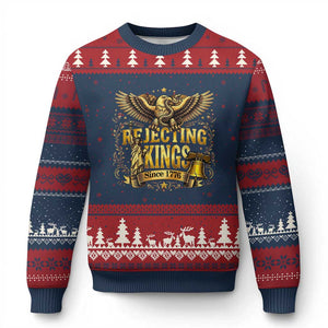 Rejecting Kings Since 1776 Ugly Christmas Sweater Eagle Freedom Patriotic TS12 Navy Red Print Your Wear