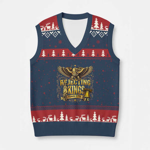 Rejecting Kings Since 1776 V-Neck Knit Sweater Vest Eagle Freedom Patriotic TS12 Navy Red Print Your Wear