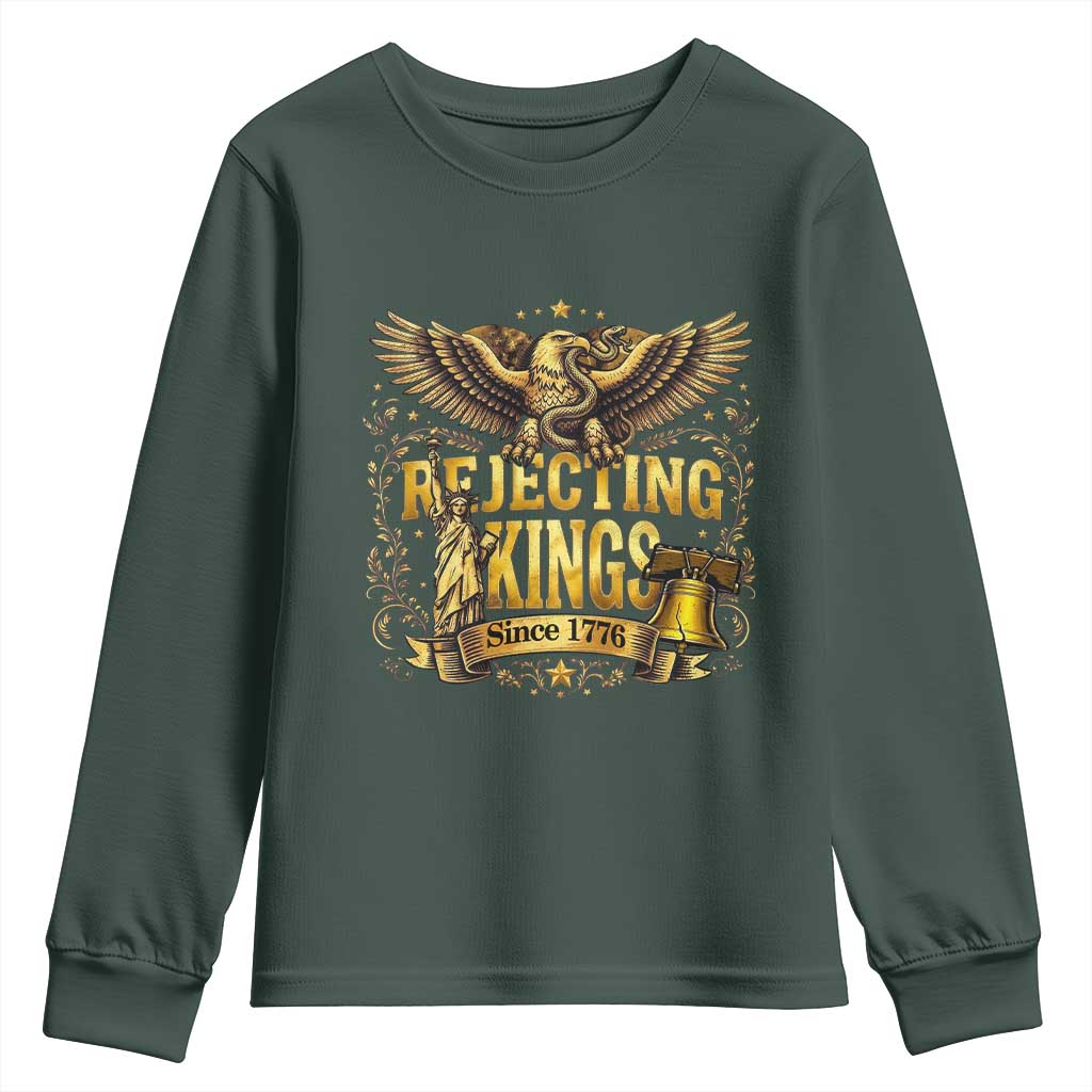 Rejecting Kings Since 1776 Youth Sweatshirt Eagle Freedom Patriotic TS12 Dark Forest Green Print Your Wear