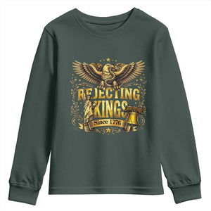 Rejecting Kings Since 1776 Youth Sweatshirt Eagle Freedom Patriotic TS12 Dark Forest Green Print Your Wear