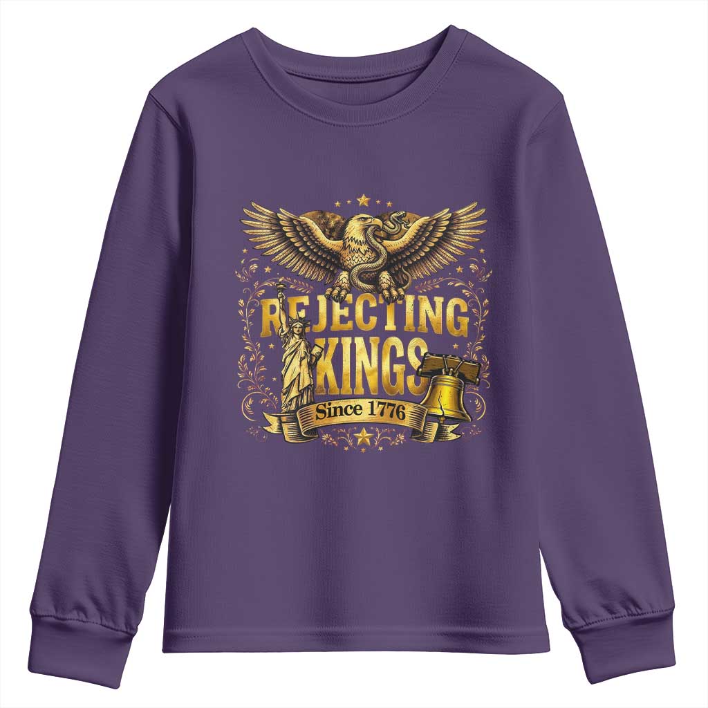 Rejecting Kings Since 1776 Youth Sweatshirt Eagle Freedom Patriotic TS12 Purple Print Your Wear