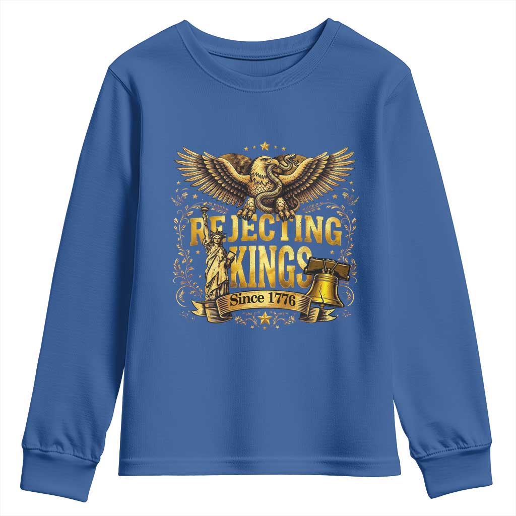 Rejecting Kings Since 1776 Youth Sweatshirt Eagle Freedom Patriotic TS12 Royal Blue Print Your Wear