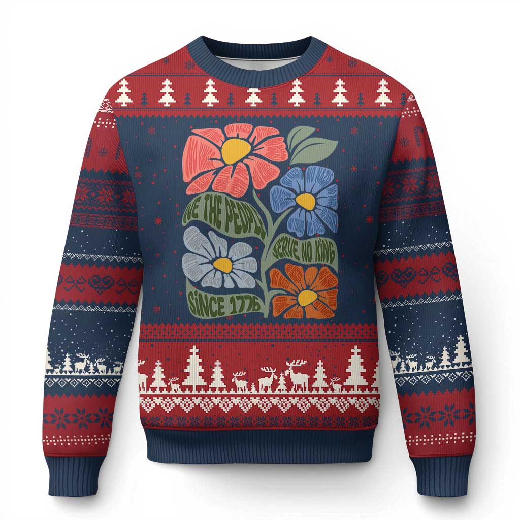Wildflower Protest Ugly Christmas Sweater We The People Serve No Kings TS12 Navy Red Print Your Wear