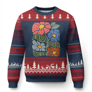 Wildflower Protest Ugly Christmas Sweater We The People Serve No Kings TS12 Navy Red Print Your Wear