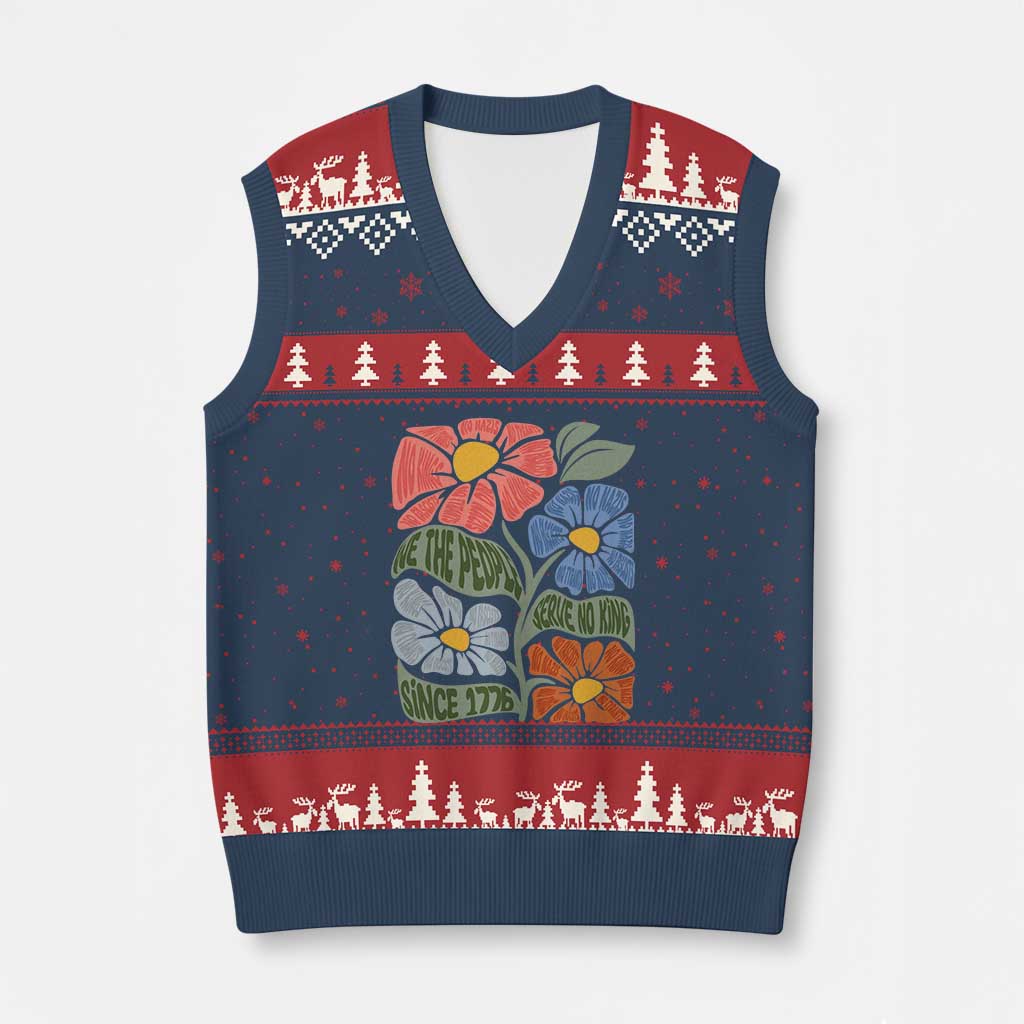 Wildflower Protest V-Neck Knit Sweater Vest We The People Serve No Kings TS12 Navy Red Print Your Wear
