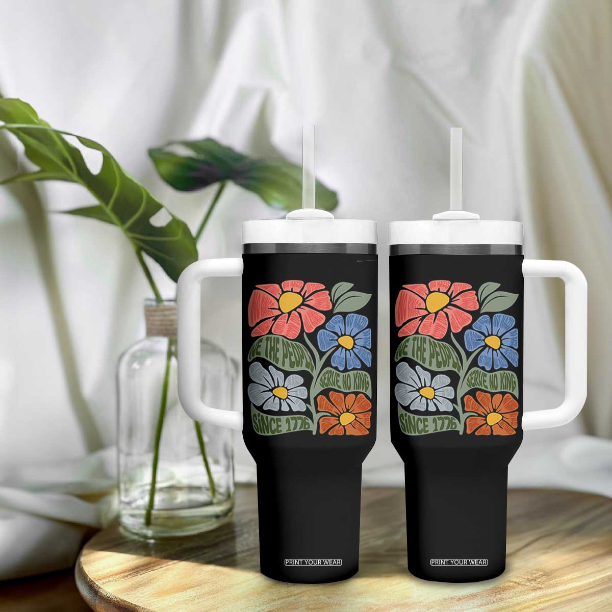 Wildflower Protest Tumbler With Handle We The People Serve No Kings TS12 Print Your Wear
