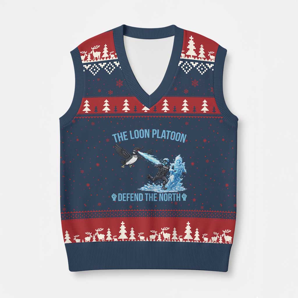 The Loon Platoon Defend The North V-Neck Knit Sweater Vest Minnesota Rebel Loon Resist TS12 Navy Red Print Your Wear