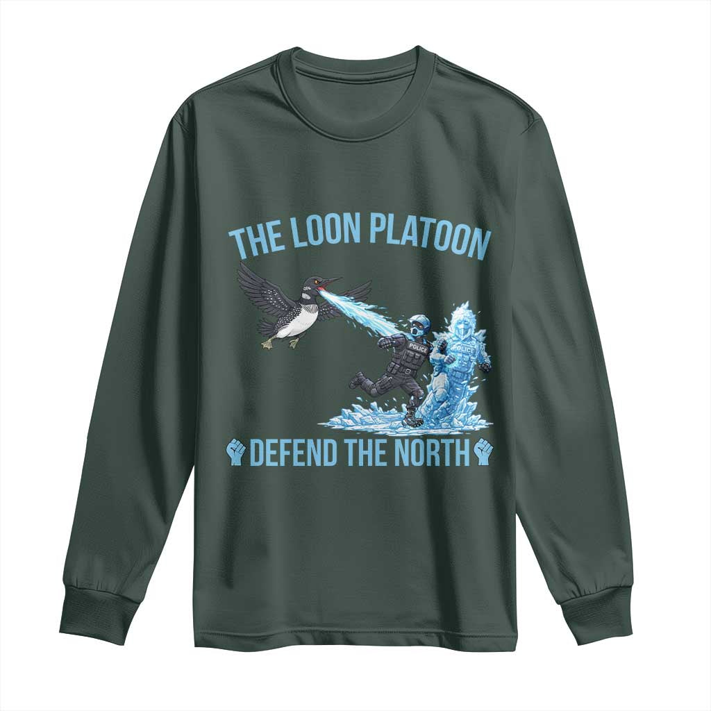 The Loon Platoon Defend The North Long Sleeve Shirt Minnesota Rebel Loon Resist TS12 Dark Forest Green Print Your Wear
