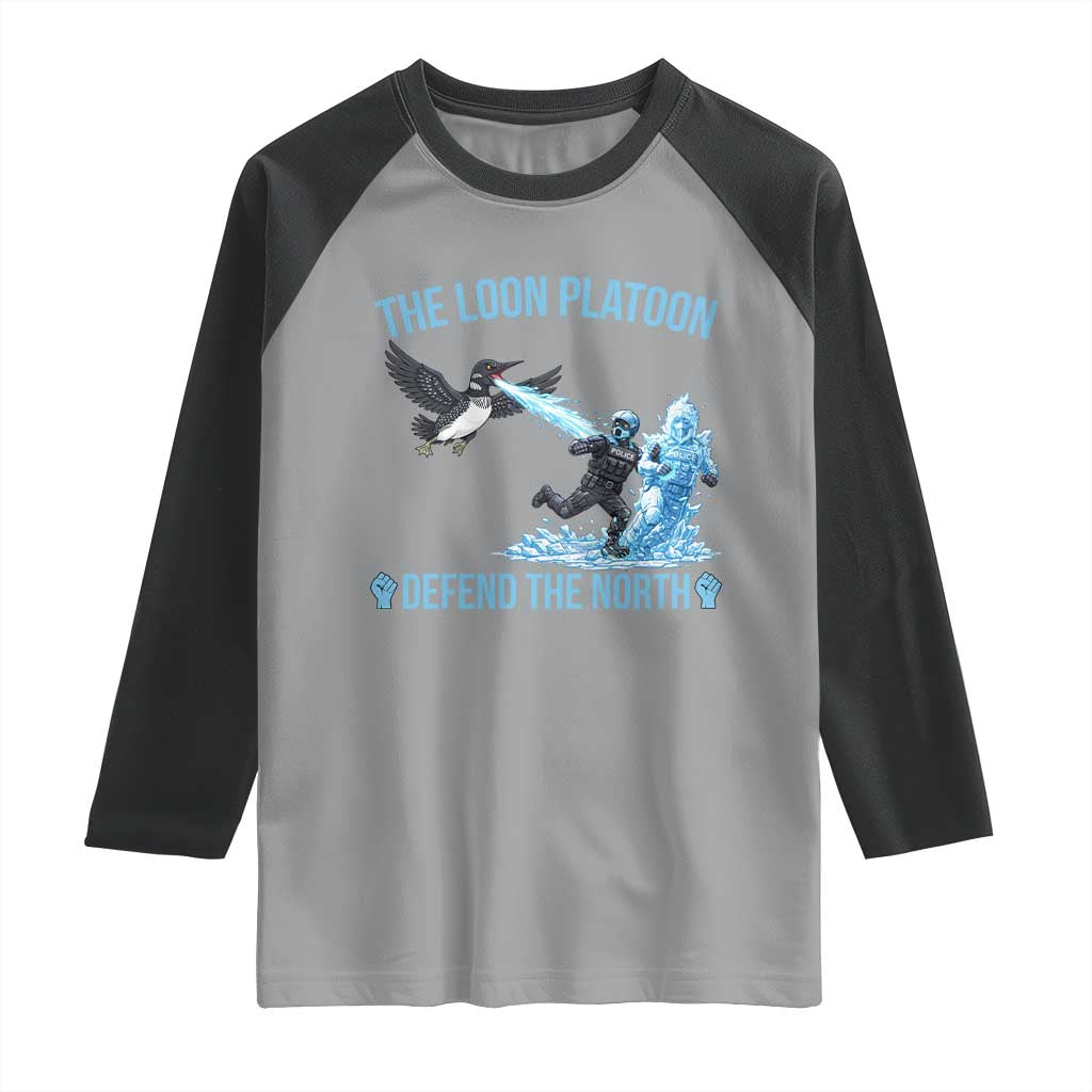 The Loon Platoon Defend The North Raglan Shirt Minnesota Rebel Loon Resist TS12 Sport Gray Black Print Your Wear
