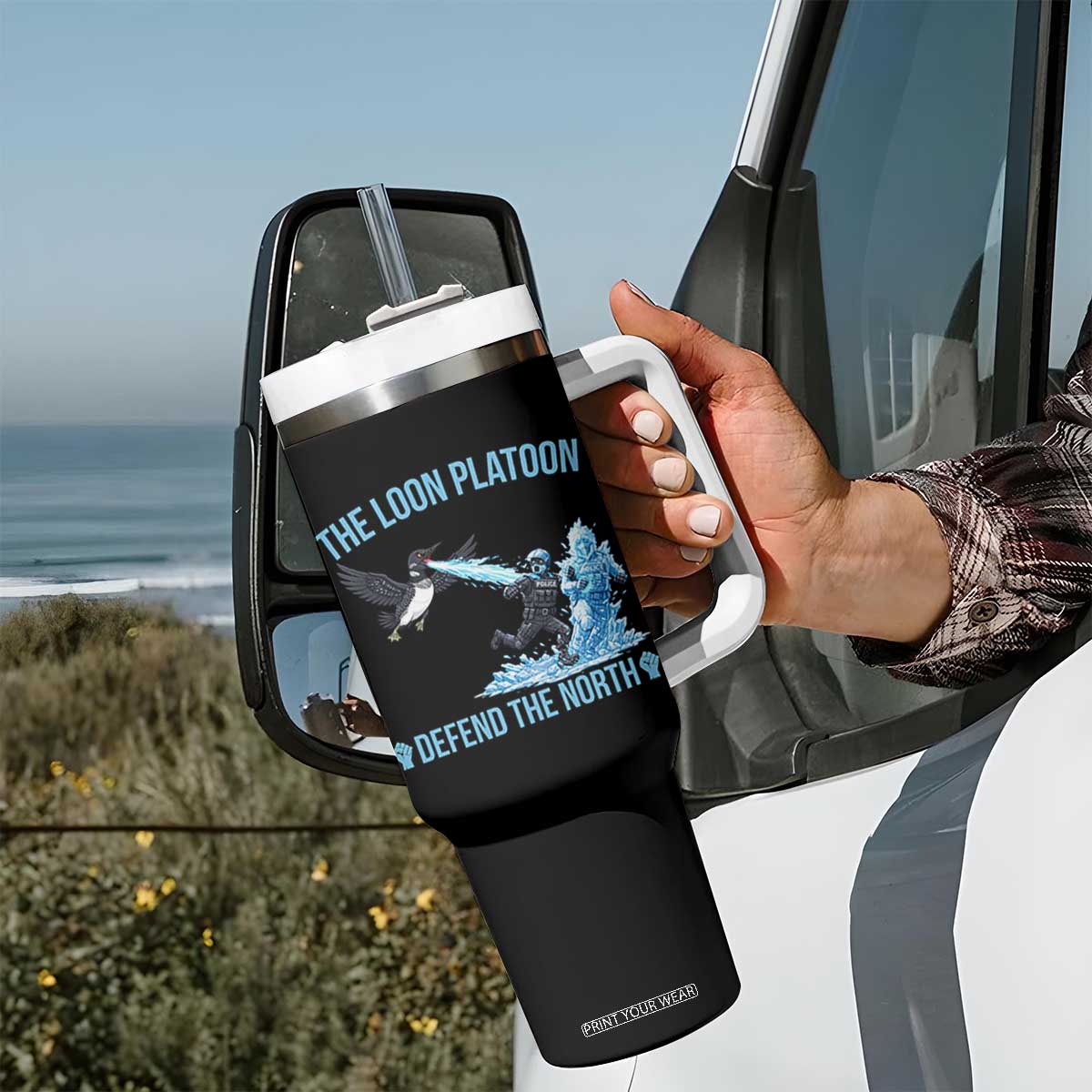 The Loon Platoon Defend The North Tumbler With Handle Minnesota Rebel Loon Resist TS12 Print Your Wear