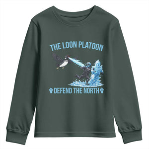 The Loon Platoon Defend The North Youth Sweatshirt Minnesota Rebel Loon Resist TS12 Dark Forest Green Print Your Wear