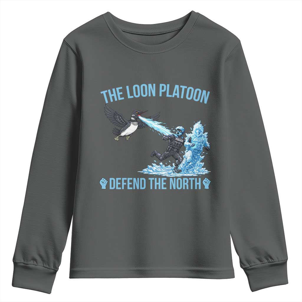 The Loon Platoon Defend The North Youth Sweatshirt Minnesota Rebel Loon Resist TS12 Dark Heather Print Your Wear