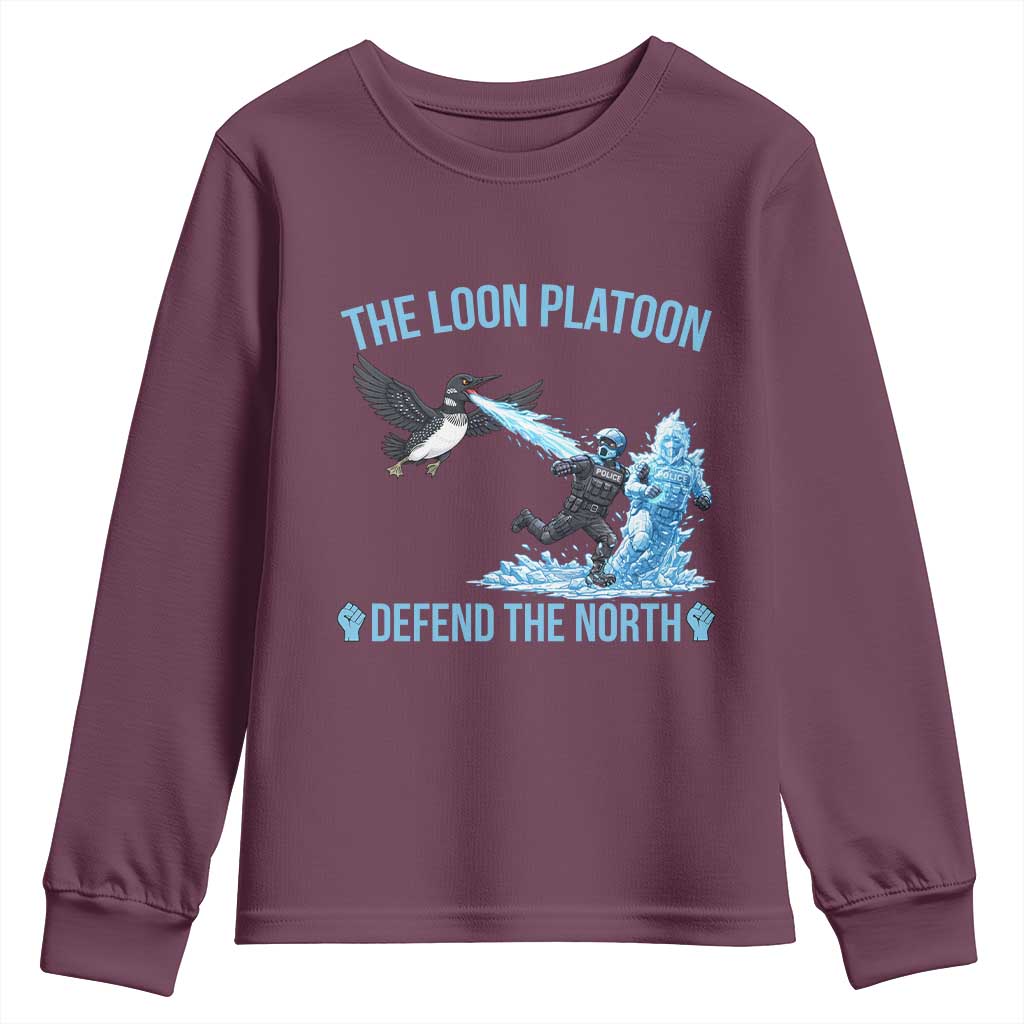 The Loon Platoon Defend The North Youth Sweatshirt Minnesota Rebel Loon Resist TS12 Maroon Print Your Wear