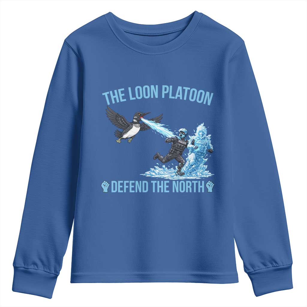 The Loon Platoon Defend The North Youth Sweatshirt Minnesota Rebel Loon Resist TS12 Royal Blue Print Your Wear