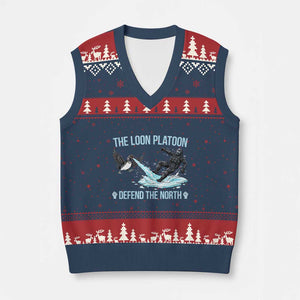 The Loon Platoon Defend The North V-Neck Knit Sweater Vest Minnesota State Bird Rebel TS12 Navy Red Print Your Wear