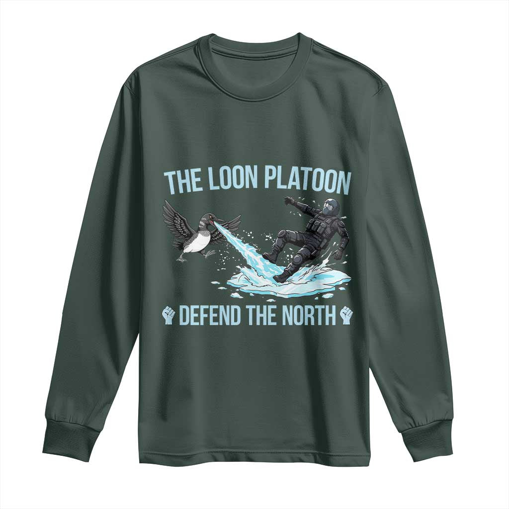 The Loon Platoon Defend The North Long Sleeve Shirt Minnesota State Bird Rebel TS12 Dark Forest Green Print Your Wear
