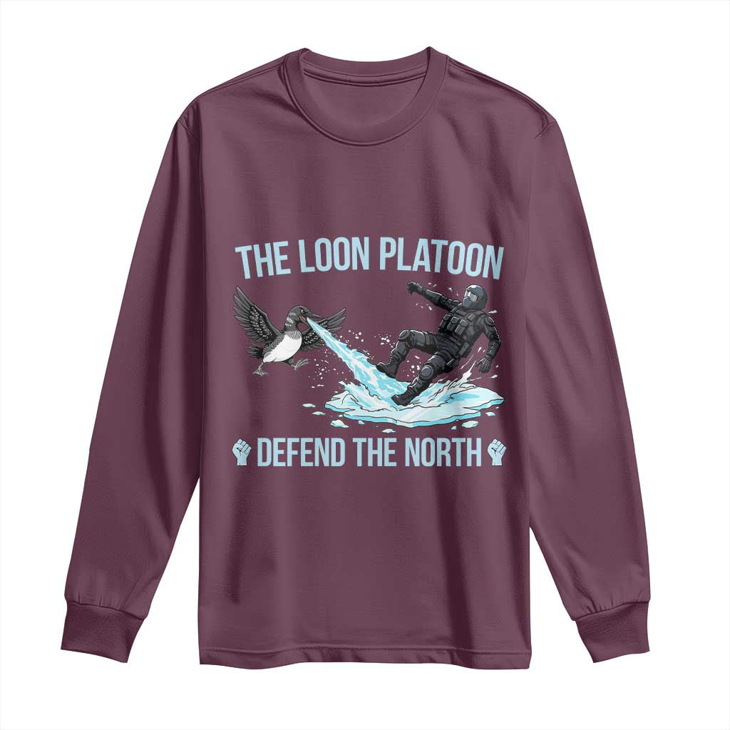 The Loon Platoon Defend The North Long Sleeve Shirt Minnesota State Bird Rebel TS12 Maroon Print Your Wear