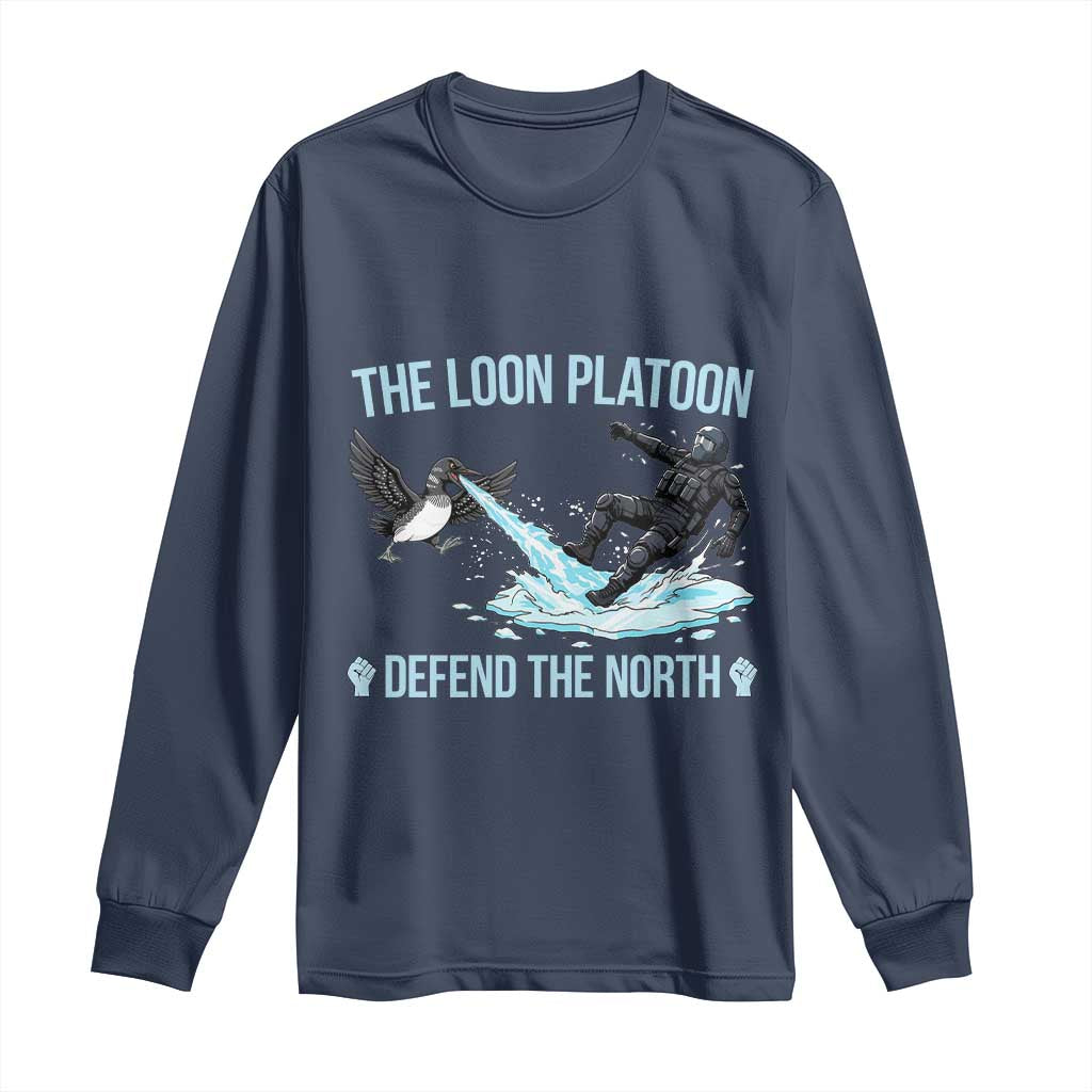 The Loon Platoon Defend The North Long Sleeve Shirt Minnesota State Bird Rebel TS12 Navy Print Your Wear