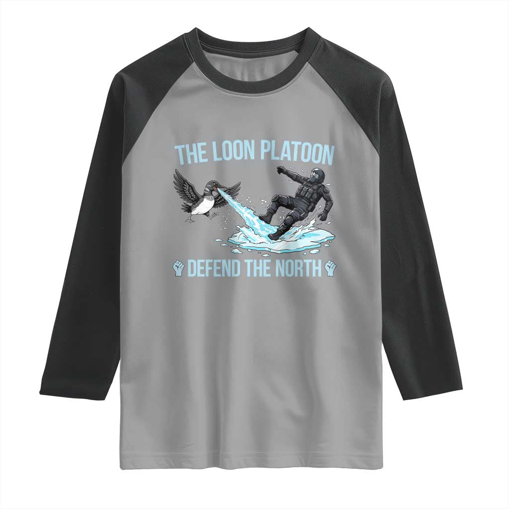 The Loon Platoon Defend The North Raglan Shirt Minnesota State Bird Rebel TS12 Sport Gray Black Print Your Wear