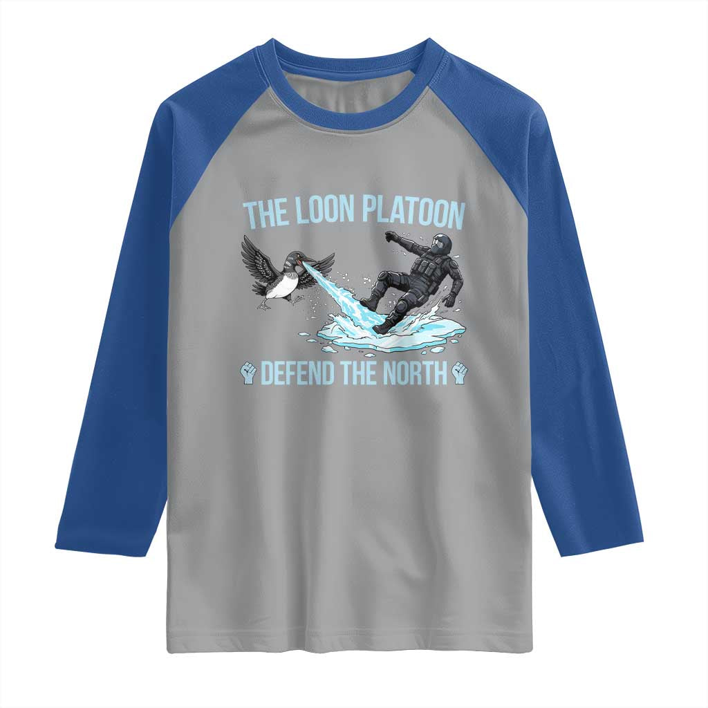 The Loon Platoon Defend The North Raglan Shirt Minnesota State Bird Rebel TS12 Sport Gray Royal Print Your Wear