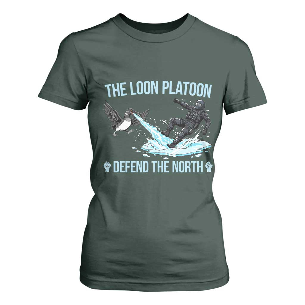 The Loon Platoon Defend The North T Shirt For Women Minnesota State Bird Rebel TS12 Dark Forest Green Print Your Wear